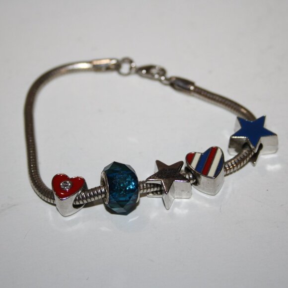 American Pride silver panda style bead charm bracelet 7.5" - Picture 2 of 3